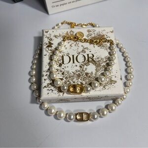 Dior Pearl and Gold Necklace Set